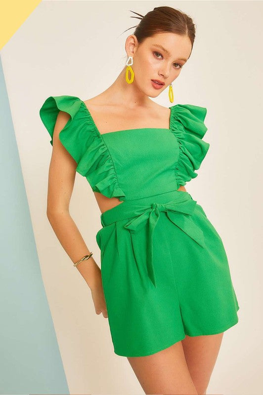 The Wasting No Time Kelly Green Ruffled Romper