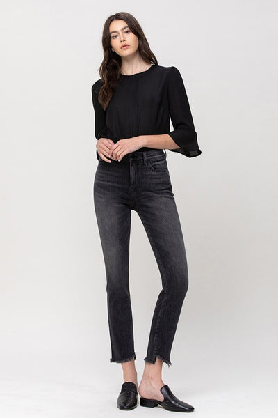 The Delta Dawn Black High Rise Straight Crop Jeans