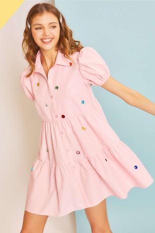 The Royal Pink Jeweled Poplin Mini Dress