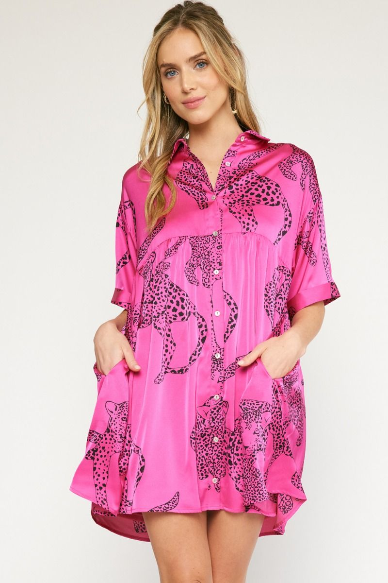 The Call Of The Wild Hot Pink Cheetah Satin Mini Dress