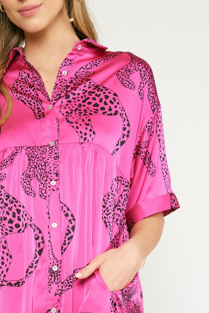 The Call Of The Wild Hot Pink Cheetah Satin Mini Dress