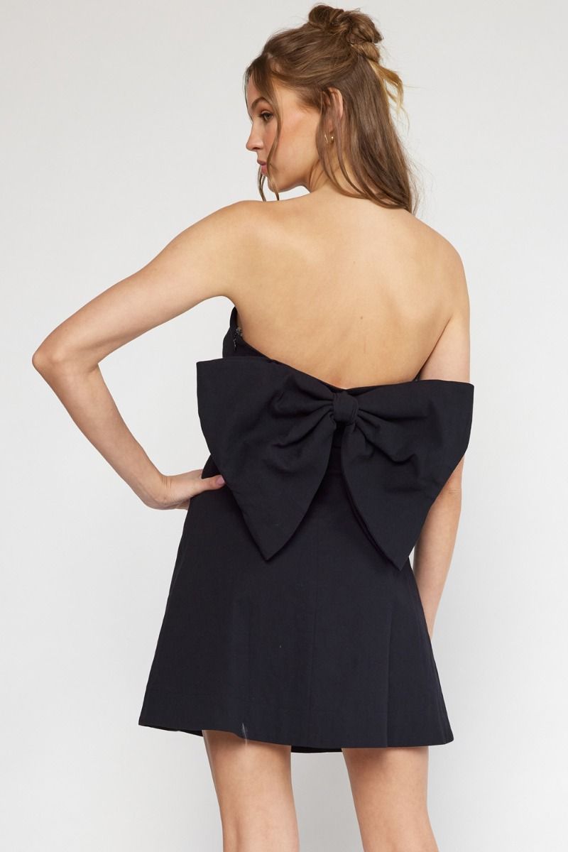 The Pretty Girls Black Bow Mini Strapless Dress