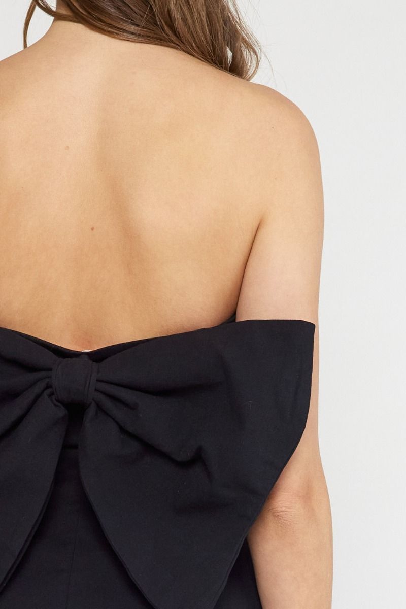 The Pretty Girls Black Bow Mini Strapless Dress