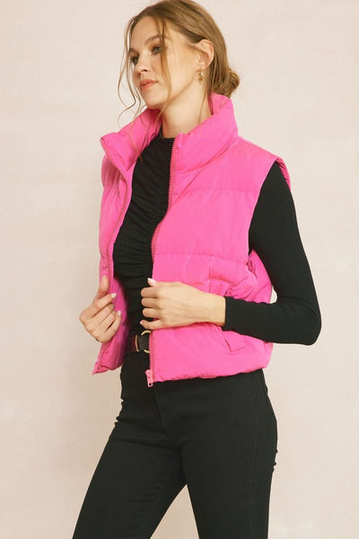 The Ski You Later Pink Cropped Puffer Vest