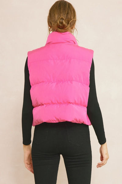 The Ski You Later Pink Cropped Puffer Vest