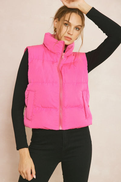 The Ski You Later Pink Cropped Puffer Vest