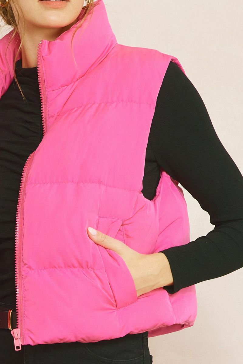 The Ski You Later Pink Cropped Puffer Vest