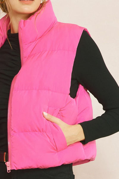 The Ski You Later Pink Cropped Puffer Vest