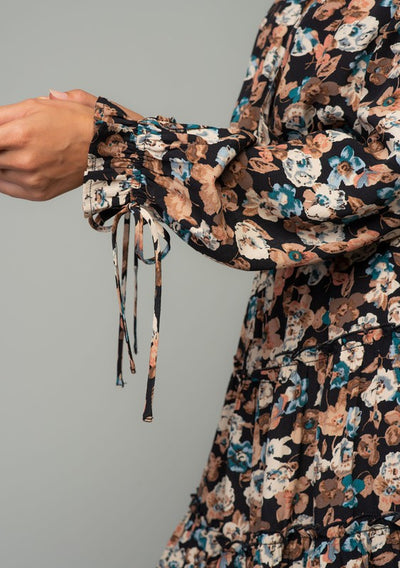 The Fall Flowers Tiered Long Sleeve Mini Dress
