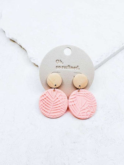 The Wood + Leaf embossed Circle Earrings