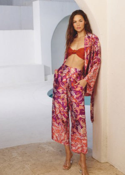 The Paisley Park Plum & Coral Satin Pants